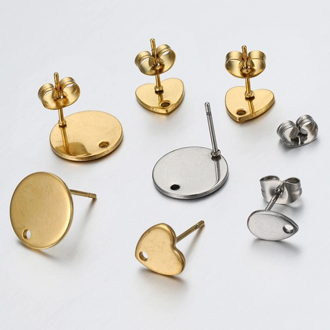 Edelstahl DIY Ohrstecker Mit Loch 18K Vergoldet Herz Rund Wassertropfen Form Schmuckherstellung Zubehör