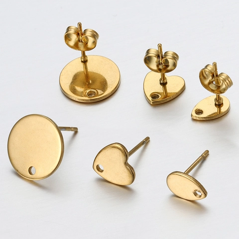Edelstahl DIY Ohrstecker Mit Loch 18K Vergoldet Herz Rund Wassertropfen Form Schmuckherstellung Zubehör