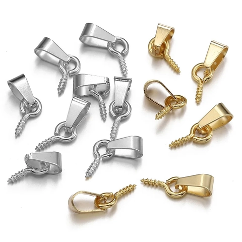 Stainless Steel Pinch Bails With Screw Eye Pins Pendant Connector For Artificial Pearl DIY Jewelry Making Findings Gold Steel Color