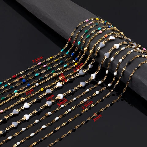 Chaîne de Bijoux DIY en Acier Inoxydable Émail Coloré Coeur Lèvre Papillon Chaîne de Perles pour Collier Bracelet Accessoires Plaquée Or
