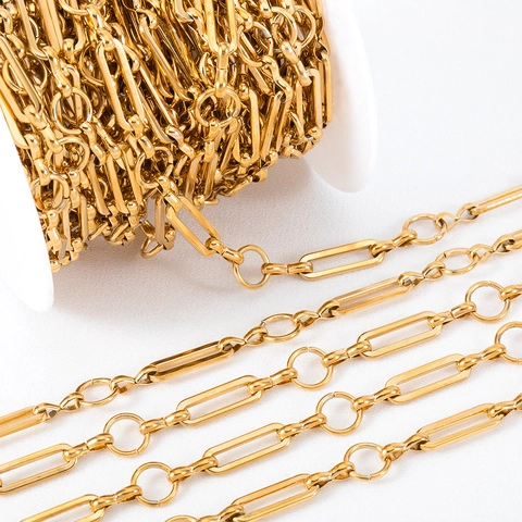Stainless Steel Rectangular And Round Link DIY Jewelry Chain Electroplated Gold Silver Metal Link For Necklace Making 1m