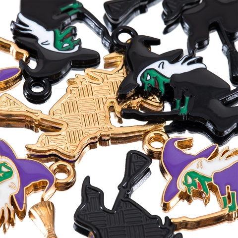 Halloween Enamel Witch Bat Skeleton Charms Alloy Drip Oil Pendants For DIY Necklace Bracelet Making Handmade Jewelry Finding Accessories