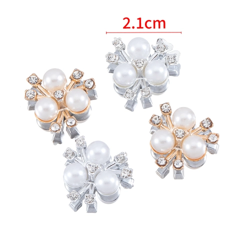Vintage Alloy Flower Decorative Buttons With Artificial Pearl Rhinestone Embellishment For DIY Hair Jewelry Clothing Accessories