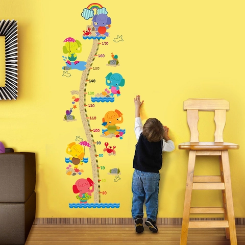 Cartoon Elephant Rainbow Height Growth Chart Wall Decal For Kids Room Nursery Removable PVC Height Measurement Ruler Sticker