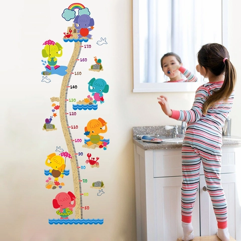 Cartoon Elephant Rainbow Height Growth Chart Wall Decal For Kids Room Nursery Removable PVC Height Measurement Ruler Sticker