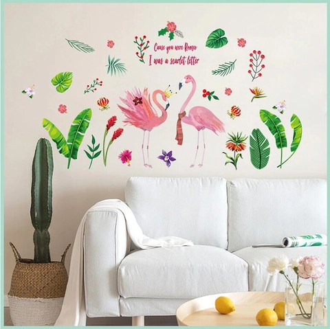 Moderno Adesivo da Parete in PVC con Fenicottero e Foglie Tropicali Impermeabile Rimovibile per Camera da Letto Soggiorno Decorazione Casa