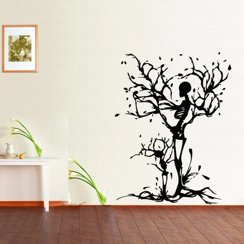 Creatieve Schedelboom Muursticker Gotische Kunst Silhouet PVC Verwijderbaar Waterdicht Wandtattoo Voor Woonkamer Slaapkamer Decoratie