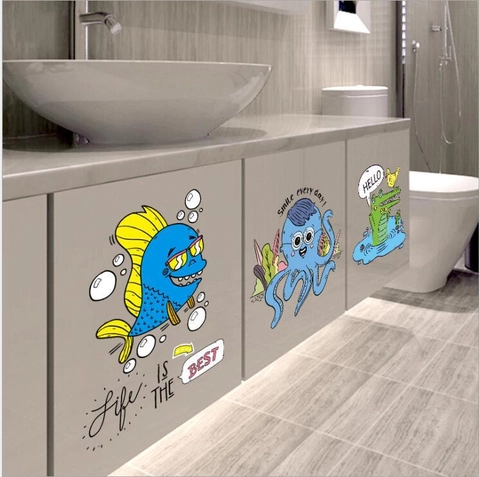 Cartoon Onderzee Zeedier Badkamer Toiletbril Stickers Waterdicht Verwijderbare PVC Koelkast Stickers Voor Home Decor