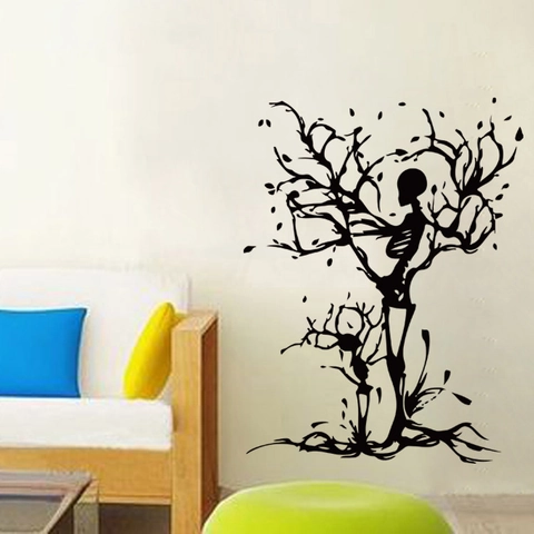 Creatieve Schedelboom Muursticker Gotische Kunst Silhouet PVC Verwijderbaar Waterdicht Wandtattoo Voor Woonkamer Slaapkamer Decoratie