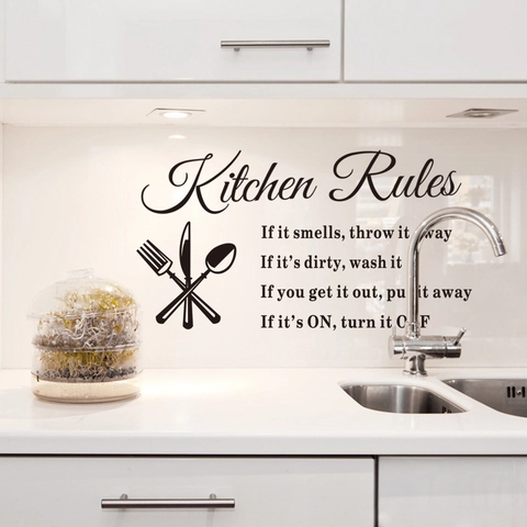 Modern Minimalist Kitchen Rules PVC Wall Sticker Waterproof Removable Cutlery Quote Wall Decal For Home Kitchen Dining Decoration