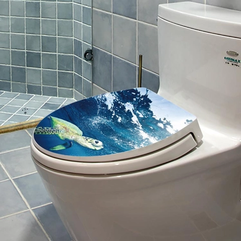 Waterdichte PVC Toiletdeksel Sticker Afneembare Cartoon Dier Zeeschildpad Oceaan Strand Bloemenpatroon Badkamer Decor