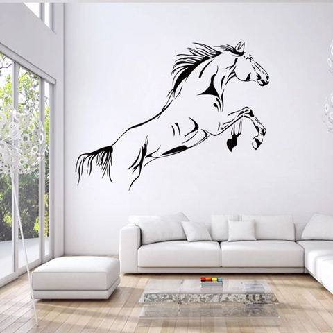 Modern Minimalistisch Springend Paard Silhouet Wandsticker Verwijderbare PVC Waterdichte Dierensticker Voor Woonkamer Slaapkamer