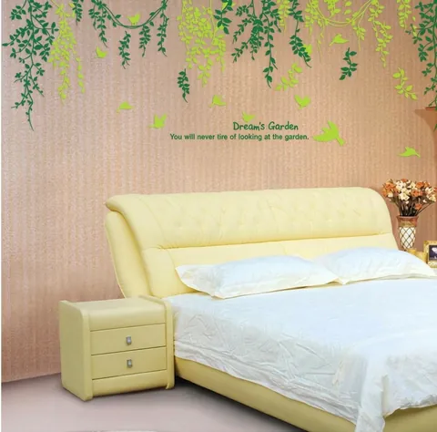 Romantische Groene Blad Rank Vogel Muurstickers Verwijderbaar PVC Waterdicht Decor Voor Woonkamer Slaapkamer Tuin Art Decal