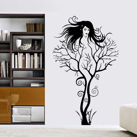Adesivo da Parete Creativo con Silhouette di Ragazza e Rami d'Albero Decalcomania Artistica in PVC Impermeabile per Soggiorno