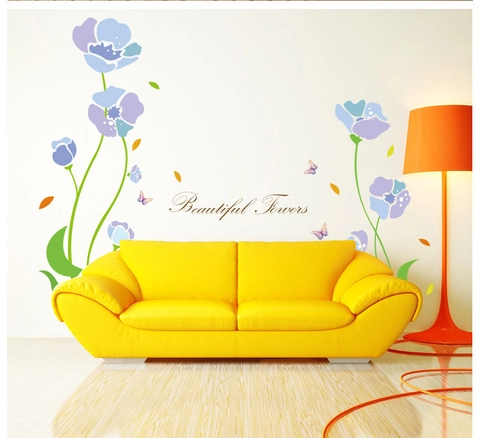 Beautiful Flowers Butterfly PVC Wall Sticker Waterproof Self Adhesive Decor Decal For Living Room Bedroom Furniture Glass