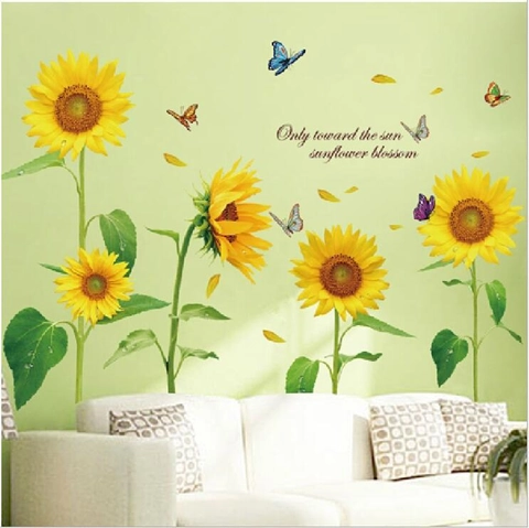 Sonnenblume Schmetterling Wandtattoo Abnehmbar PVC Blumen Zitat Aufkleber Für Wohnzimmer Schlafzimmer Sofa Hintergrund Deko