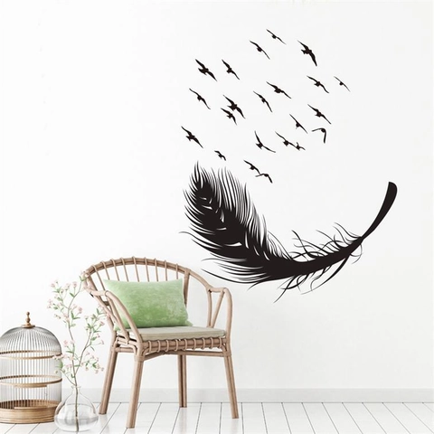 Pegatinas De Pared Creativas Pluma Aves Volando PVC Removible DIY Calcomanía De Arte Para Sala De Estar Dormitorio Decoración