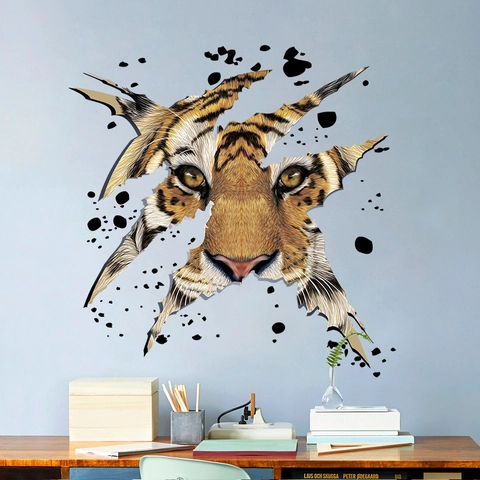 3D Realistische Tiger Kopf Wandtattoo Abnehmbare PVC Wasserdicht Wandaufkleber Für Wohnzimmer Schlafzimmer Büro Haus Wand Dekoration