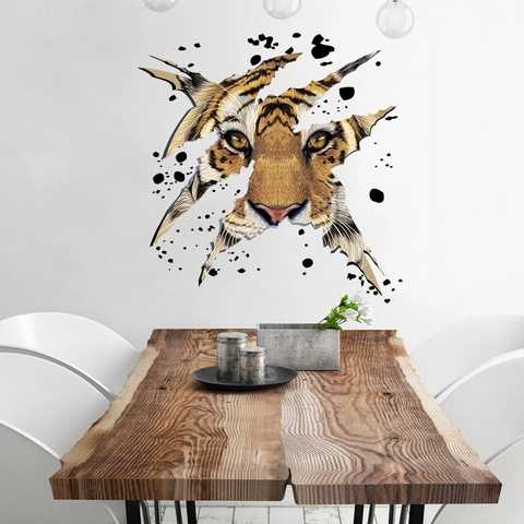 3D Realistische Tiger Kopf Wandtattoo Abnehmbare PVC Wasserdicht Wandaufkleber Für Wohnzimmer Schlafzimmer Büro Haus Wand Dekoration