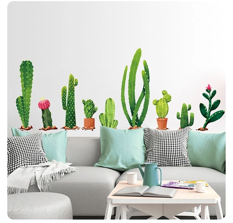 Aquarell Kaktus Topfpflanze Wandtattoo PVC Abnehmbar Wasserdicht DIY Floral Grün Blatt Wandaufkleber Für Home Dekor