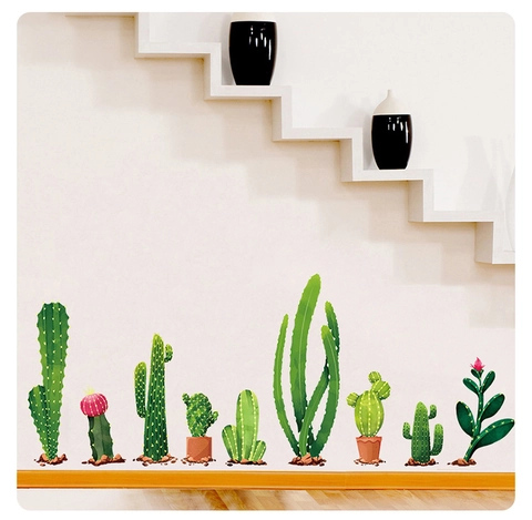 Aquarell Kaktus Topfpflanze Wandtattoo PVC Abnehmbar Wasserdicht DIY Floral Grün Blatt Wandaufkleber Für Home Dekor