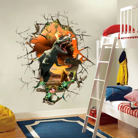 3D Creatieve Dinosauriër Die Door De Muur Breekt Sticker PVC Verwijderbare Waterdichte Muurschildering Voor Kinderkamer Woonkamer Huisdecoratie