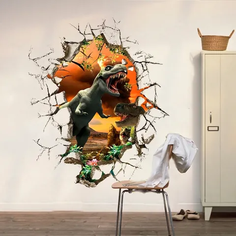 3D Creatieve Dinosauriër Die Door De Muur Breekt Sticker PVC Verwijderbare Waterdichte Muurschildering Voor Kinderkamer Woonkamer Huisdecoratie
