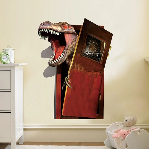 3D Gebroken Muur Dinosauriër Muurstickers PVC T-Rex Verwijderbare Decals Voor Kinderkamer Slaapkamer Decoratie Muurschildering