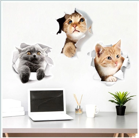 3D Kreative Katze Wandaufkleber Wasserdicht PVC Abnehmbare Tier Decals Für Badezimmer Toilette Küche Wohnzimmer Wohnkultur