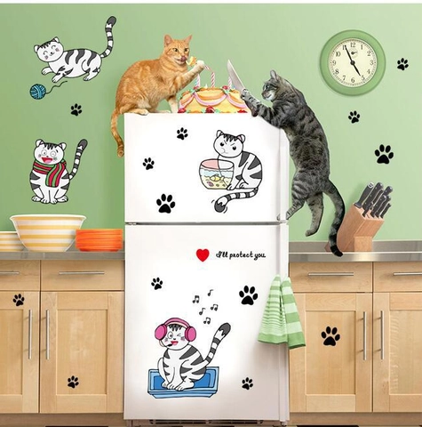 Cartoon Cat Paw Print Removable PVC Wall Sticker With English Quotes For Kids Room Bedroom Home Decor DIY Art Mural