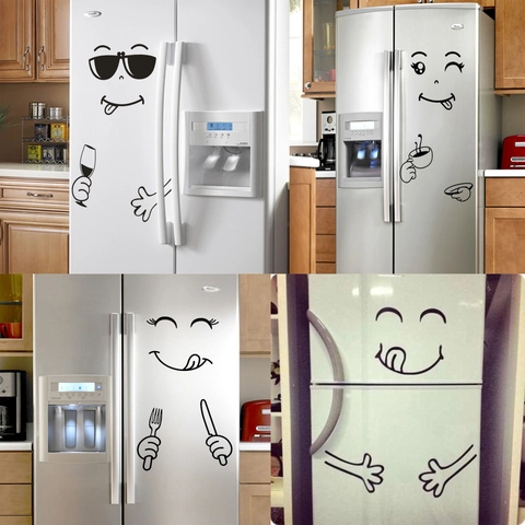 Lustige Cartoon Gesicht Kühlschrank Aufkleber PVC Wasserdichte DIY Wandaufkleber Humorvolle Küche Dekor Für Kühlschrank Schrank Wohnzimmer