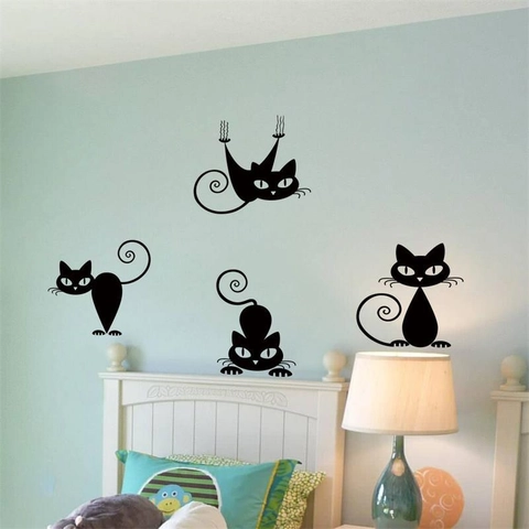 Adesivi Murali Silhouette Gatto Nero Impermeabile PVC Decalcomanie Animali Rimovibili Per Soggiorno Camera Da Letto Decorazioni Casa