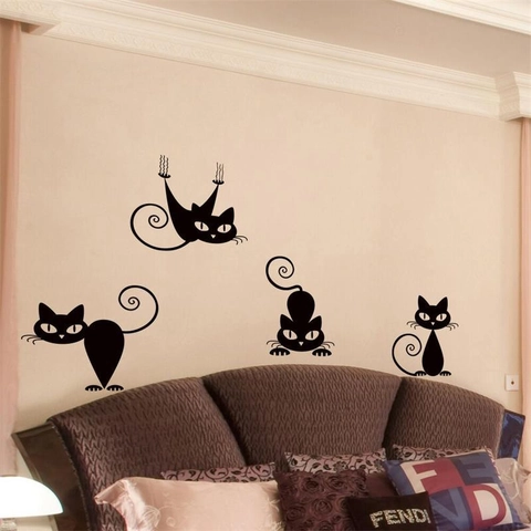 Adesivi Murali Silhouette Gatto Nero Impermeabile PVC Decalcomanie Animali Rimovibili Per Soggiorno Camera Da Letto Decorazioni Casa