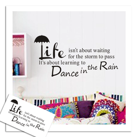 Inspirerende Dance In The Rain Quote Muursticker Verwijderbaar PVC Waterdicht Home Decor DIY Lettering Art Mural Voor Woonkamer
