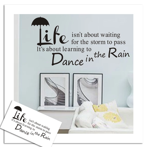 Inspirerende Dance In The Rain Quote Muursticker Verwijderbaar PVC Waterdicht Home Decor DIY Lettering Art Mural Voor Woonkamer