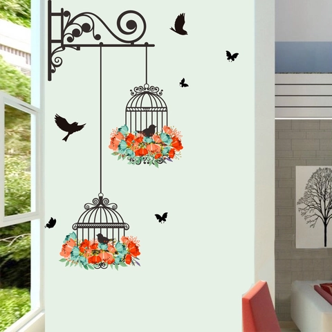 Modern Creatief Vogelkooi Bloem Muursticker Verwijderbaar PVC Muurschildering Voor Woonkamer Slaapkamer Decoratie