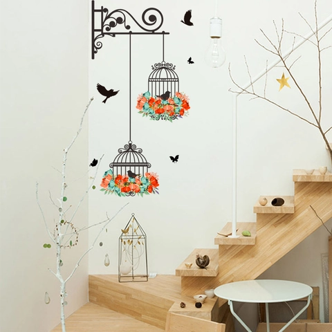 Modern Creatief Vogelkooi Bloem Muursticker Verwijderbaar PVC Muurschildering Voor Woonkamer Slaapkamer Decoratie