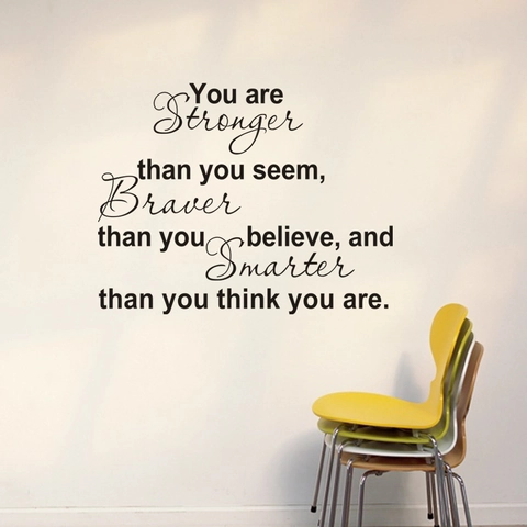 Motivationszitat Wandtattoo You Are Stronger Braver Smarter PVC Wasserdicht Aufkleber Für Wohnzimmer Schlafzimmer Wanddeko