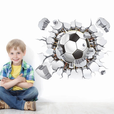 3D Visueel Voetbal Muursticker PVC Waterdicht Voetbal Gebroken Muur Sticker Voor Kinderkamer Jongens Slaapkamer Sport Decoratie