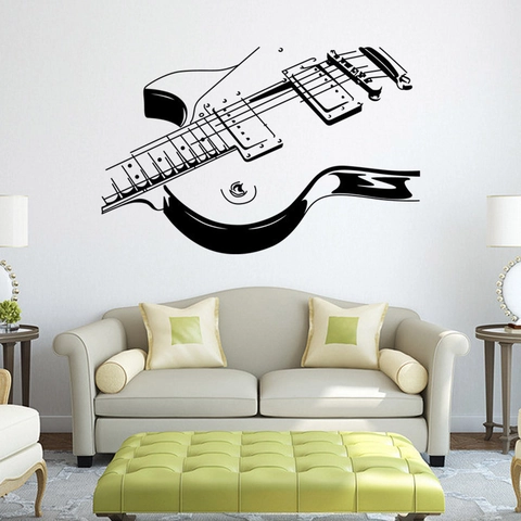 Creative Electric Guitar Outline Wall Sticker Waterproof Removable Black PVC Art Mural For Music Room Living Room Home Decor