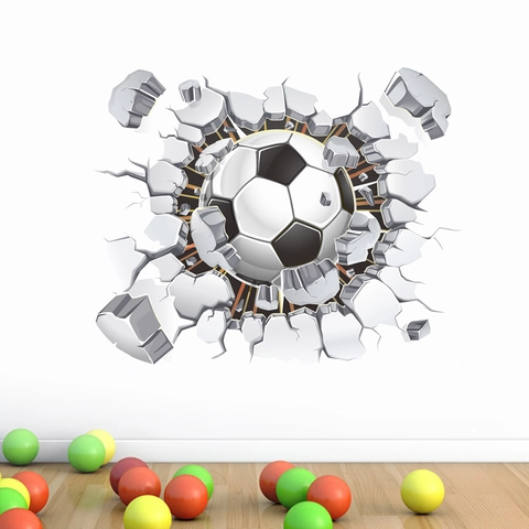 3D Visueel Voetbal Muursticker PVC Waterdicht Voetbal Gebroken Muur Sticker Voor Kinderkamer Jongens Slaapkamer Sport Decoratie
