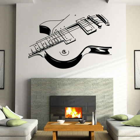 Creative Electric Guitar Outline Wall Sticker Waterproof Removable Black PVC Art Mural For Music Room Living Room Home Decor