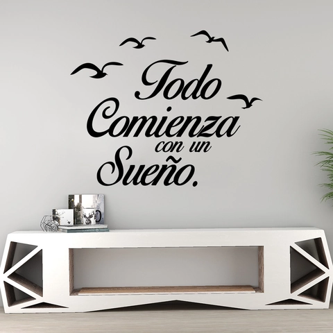 Spanish Todo Comienza Con Un Sueno Quote Wall Decal With Birds PVC Waterproof Sticker For Living Room Bedroom Home Decor