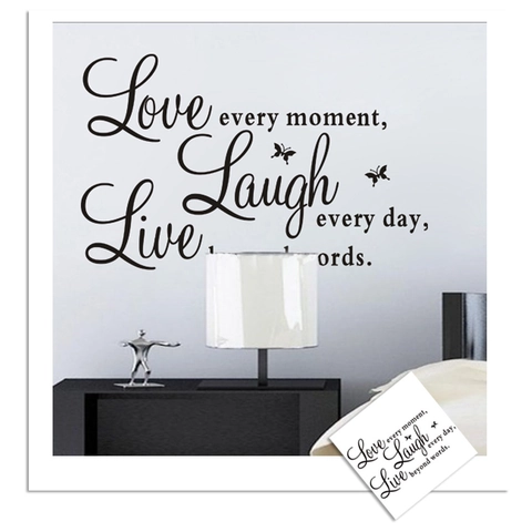 Live Love Laugh Mariposas Adhesivo de Pared de PVC Removible Citas Motivadoras Decoración de Arte para Sala de Estar