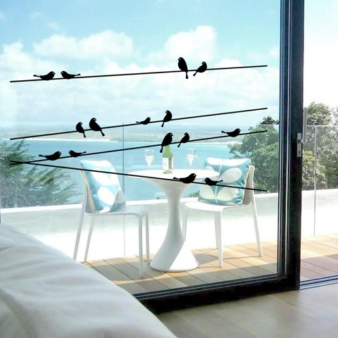 Adesivo da Parete Silhouette Uccelli Su Un Filo in PVC Impermeabile Removibile Decorazione Artistica per Soggiorno Camera da Letto Finestra