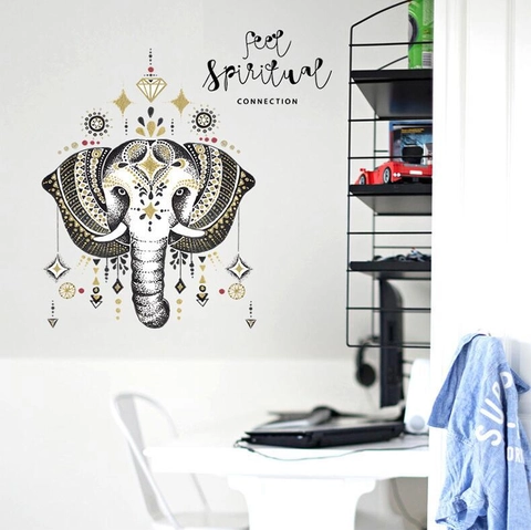 Pegatina De Pared Cabeza De Elefante Mandala Bohemio PVC Impermeable Removible DIY Decoración Hogar Para Sala De Estar