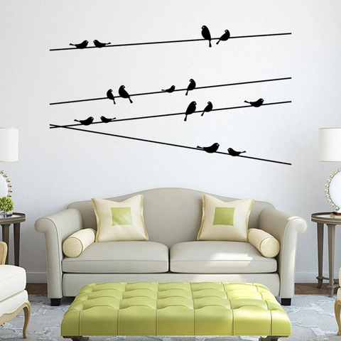 Adesivo da Parete Silhouette Uccelli Su Un Filo in PVC Impermeabile Removibile Decorazione Artistica per Soggiorno Camera da Letto Finestra
