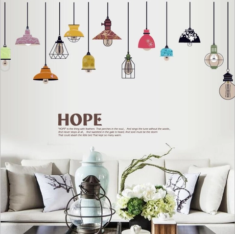 Colorful Hanging Lamps Wall Sticker PVC Removable Creative Hope Poem Mural Decor For Living Room Bedroom Background Home Mural