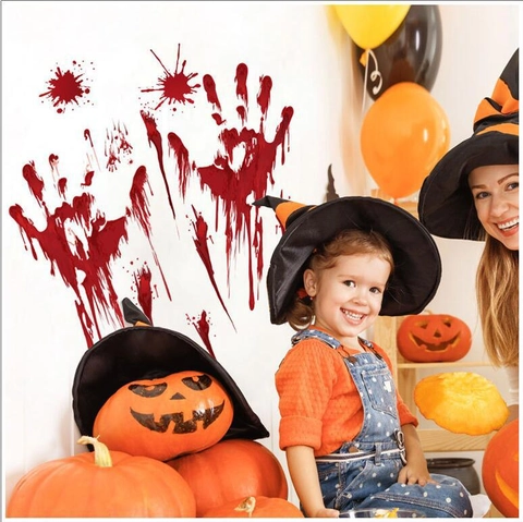 Halloween Horror Blutiger Handabdruck Wandtattoo PVC Wasserdicht Abnehmbar Fensteraufkleber Rote Blutige Handabdrücke Party Deko