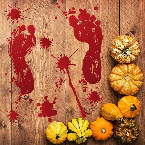 Halloween Bloody Footprints Handprints Stickers PVC Waterproof Red Blood Splatter Decals For Window Glass Floor Party